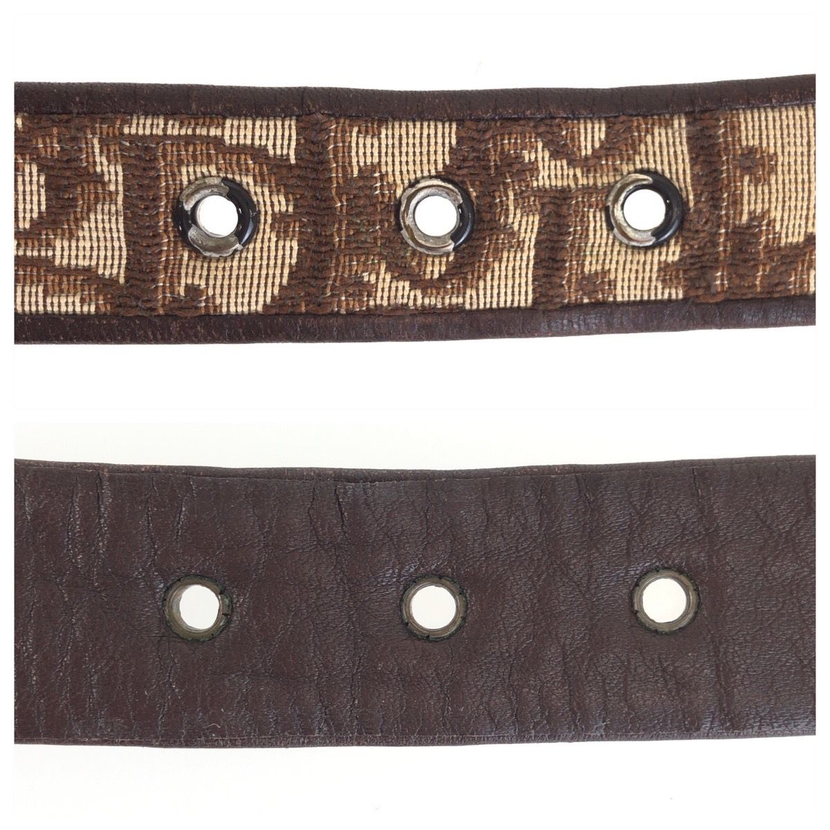 Dior Trotter 65 Brown Beige Gold Canvas Leather Belt — view 6