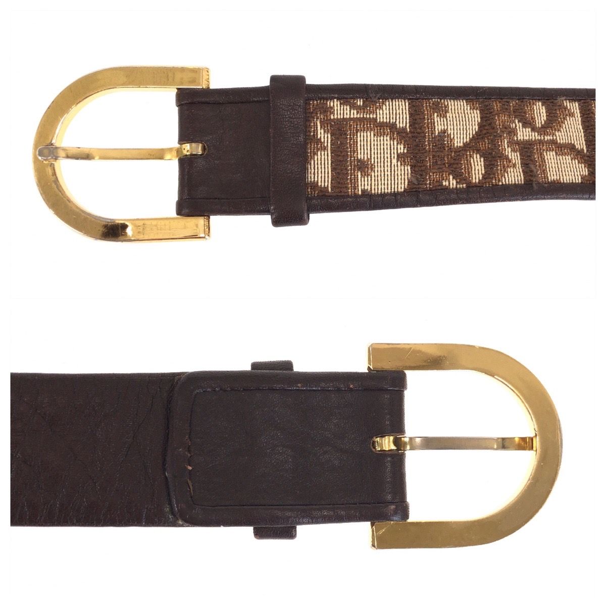 Dior Trotter 65 Brown Beige Gold Canvas Leather Belt — view 5