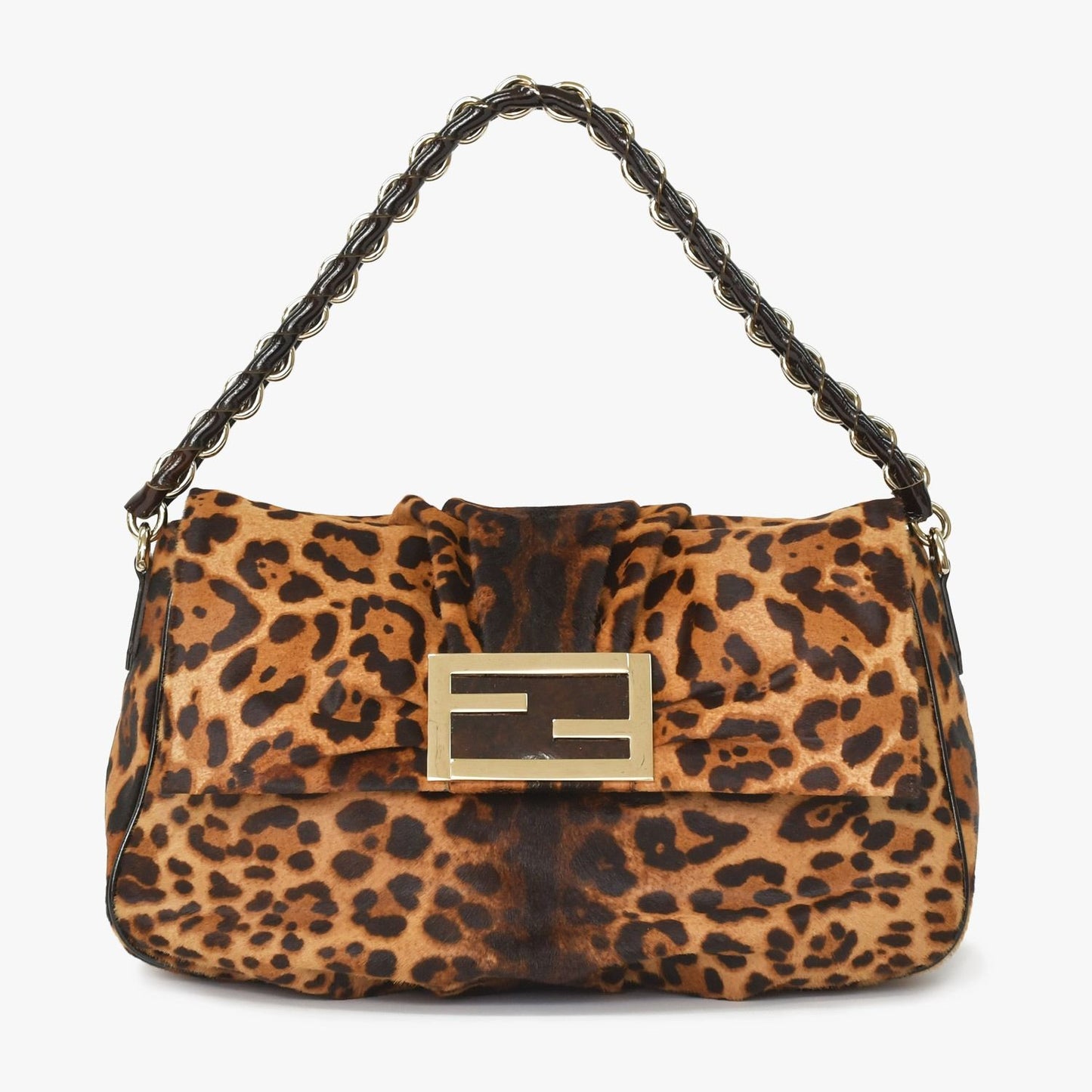 Fendi Shoulder Bag Mamma Baguette Silver Leopard Leather Calf Hair — view 2