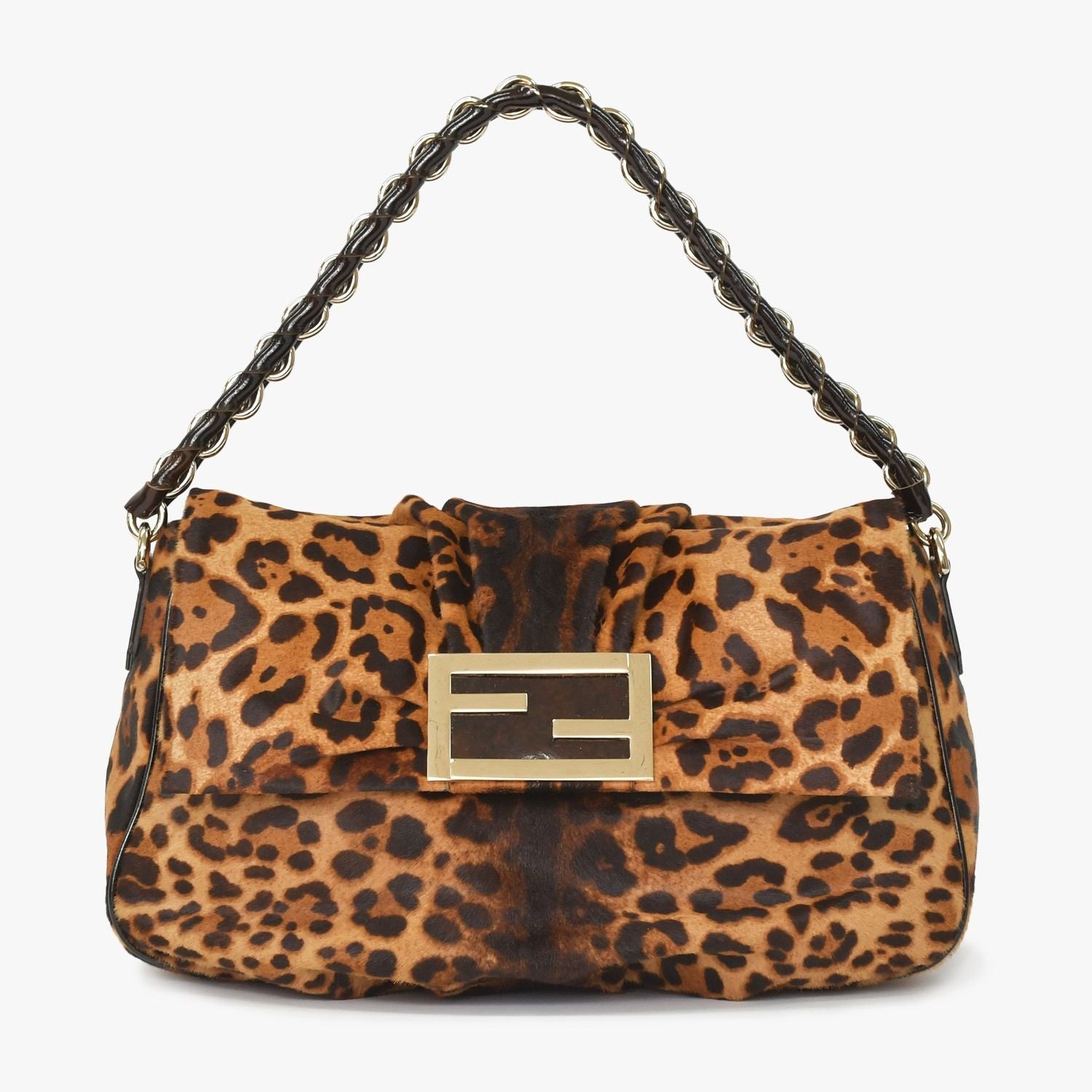 Fendi Shoulder Bag Mamma Baguette Silver Leopard Leather Calf Hair — view 2