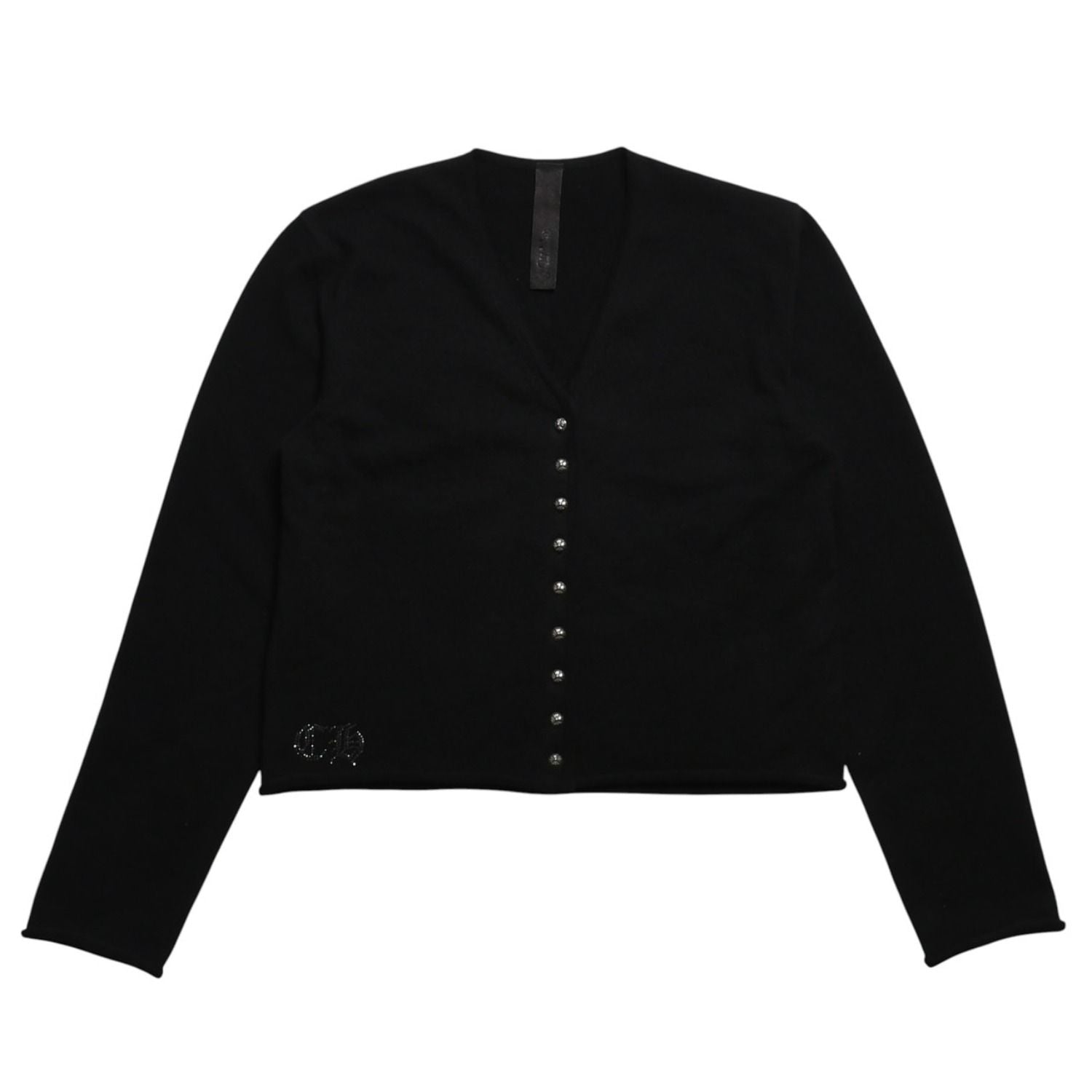 Chrome Hearts Knit Cardigan Cashmere Rhinestone Heart Decoration Black Silver XL