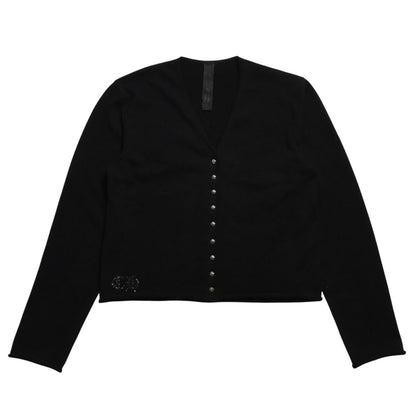 Chrome Hearts Knit Cardigan Cashmere Rhinestone Heart Decoration Black Silver XL