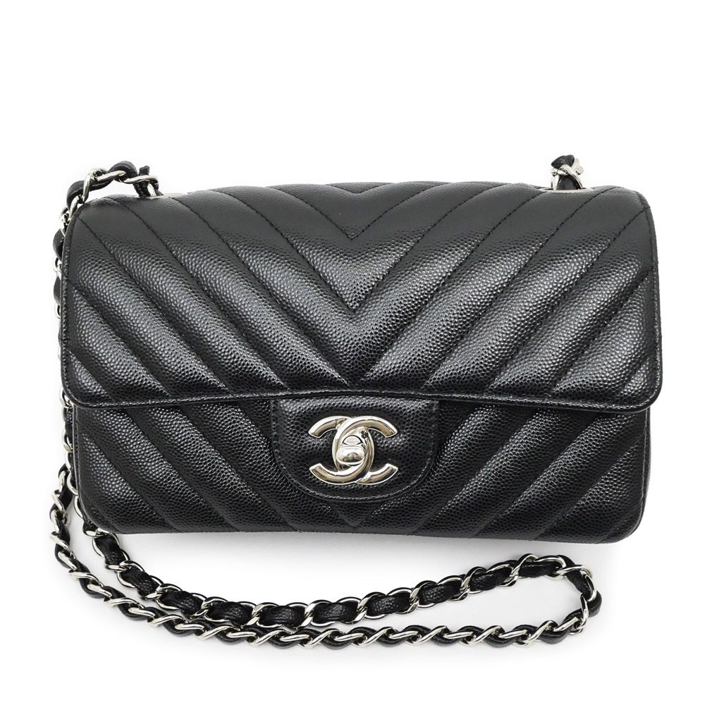 Chanel Chezblanc Stitch Mini 20 Chain Shoulder Bag Black Silver Caviar Leather