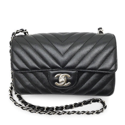Chanel Chezblanc Stitch Mini 20 Chain Shoulder Bag Black Silver Caviar Leather