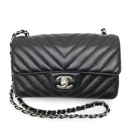 Chanel Chezblanc Stitch Mini 20 Chain Shoulder Bag Black Silver Caviar Leather