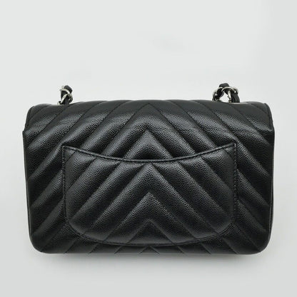 Chanel Chezblanc Stitch Mini 20 Chain Shoulder Bag Black Silver Caviar Leather — view 8