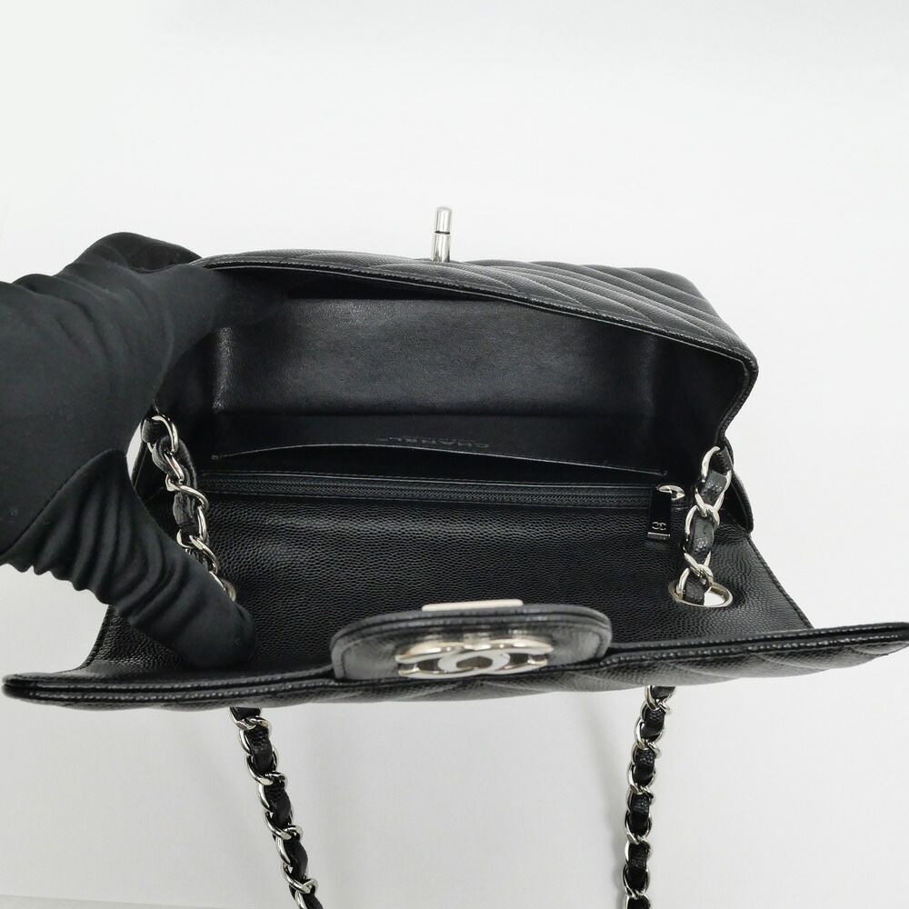 Chanel Chezblanc Stitch Mini 20 Chain Shoulder Bag Black Silver Caviar Leather — view 5