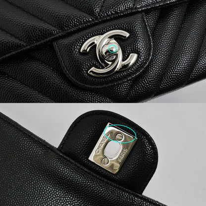 Chanel Chezblanc Stitch Mini 20 Chain Shoulder Bag Black Silver Caviar Leather — view 7