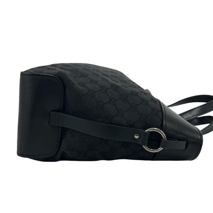 Gucci GG Logo Pattern Canvas Leather Tote Boston Bag Black — view 6