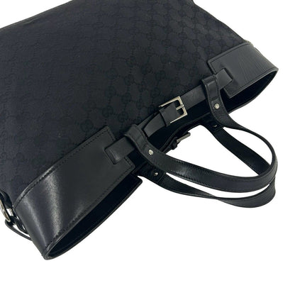 Gucci GG Logo Pattern Canvas Leather Tote Boston Bag Black — view 4