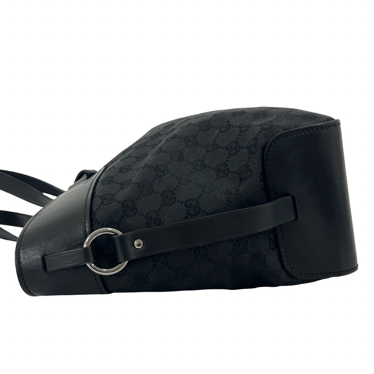 Gucci GG Logo Pattern Canvas Leather Tote Boston Bag Black — view 5