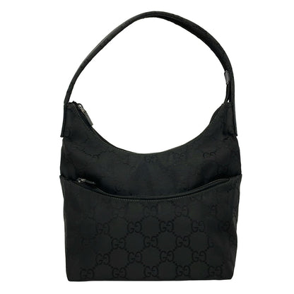 Gucci Shoulder Bag GG Pattern Black Leather