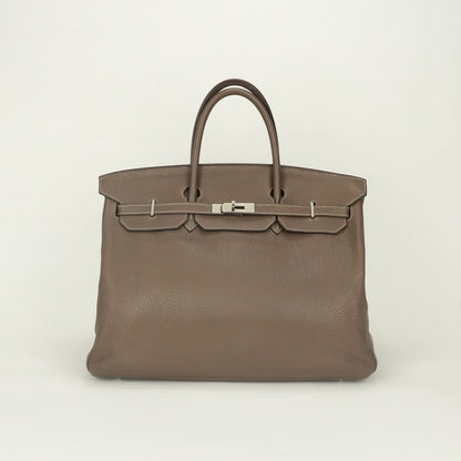 Hermes Birkin 40 Tote Taurillon Clemence Etoupe Gray Silver