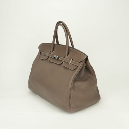 Hermes Birkin 40 Tote Taurillon Clemence Etoupe Gray Silver — view 2