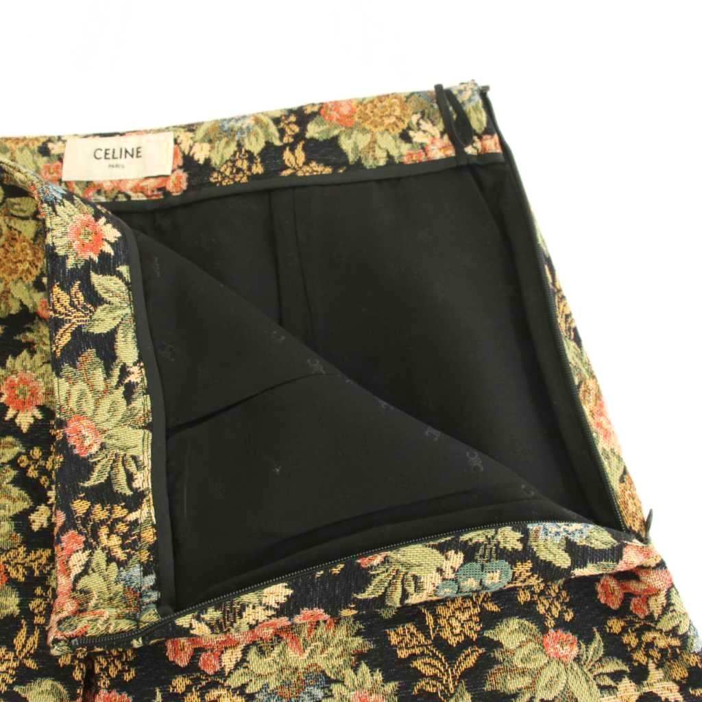Celine Box Pleated Skirt with Floral Tapestry Embroidery Box Pleat with Long — view 3