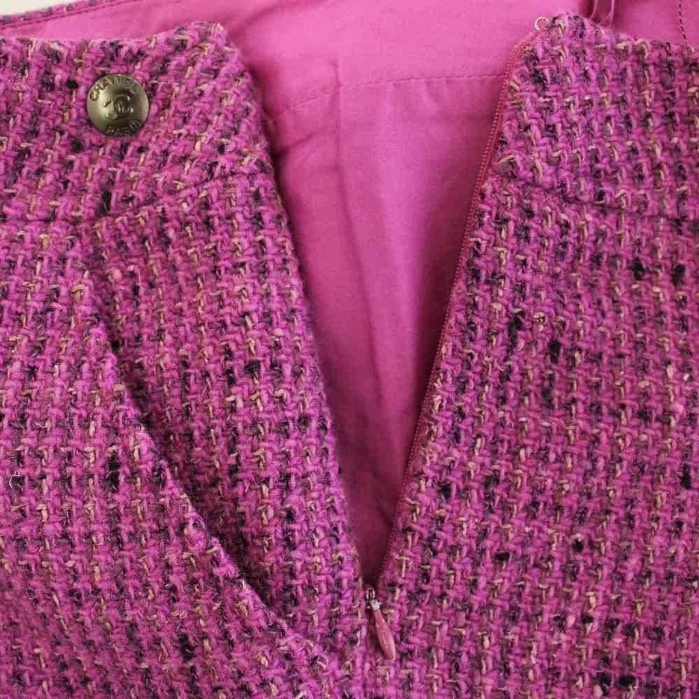 Chanel Vintage Tweed Flare Pants CC Logo Wool Blend 38 Pink Purple — view 3