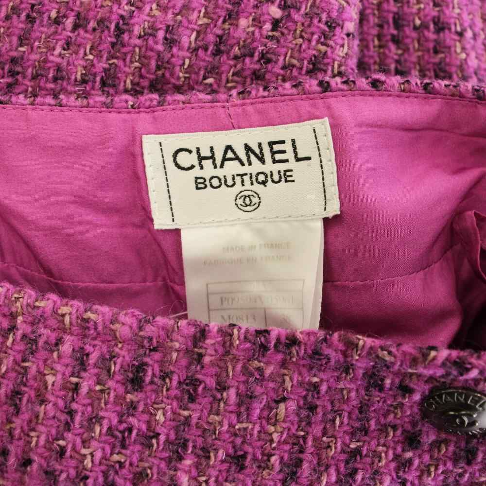 Chanel Vintage Tweed Flare Pants CC Logo Wool Blend 38 Pink Purple — view 5
