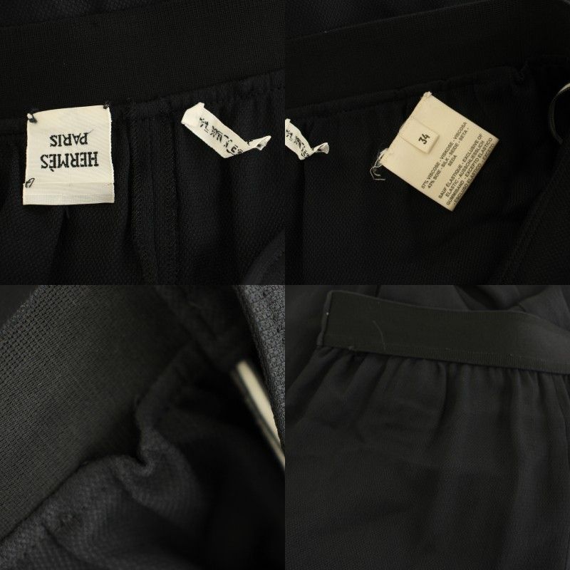 Hermes Rayon Silk 1 Tuck Wide Pants Trousers Easy Blend 34 Black DF YT — view 8