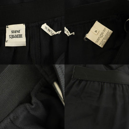 Hermes Rayon Silk 1 Tuck Wide Pants Trousers Easy Blend 34 Black DF YT — view 8