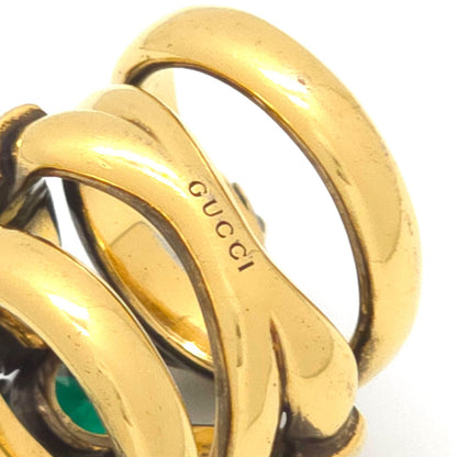Gucci Tiger Head Double Wrap Ring Aging Gold Finish Metal Green Swarovski — view 6