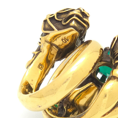 Gucci Tiger Head Double Wrap Ring Aging Gold Finish Metal Green Swarovski — view 4