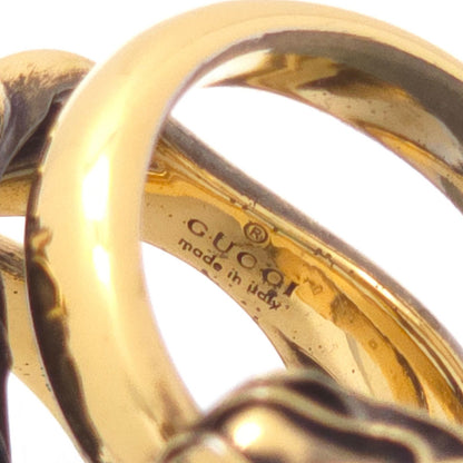 Gucci Tiger Head Double Wrap Ring Aging Gold Finish Metal Green Swarovski — view 5