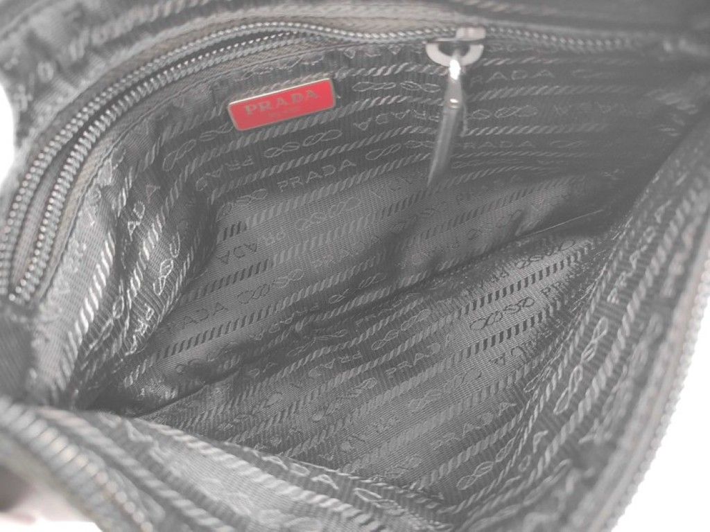 Prada Clutch Triangle Logo Black Nylon White Tag Silver — view 7