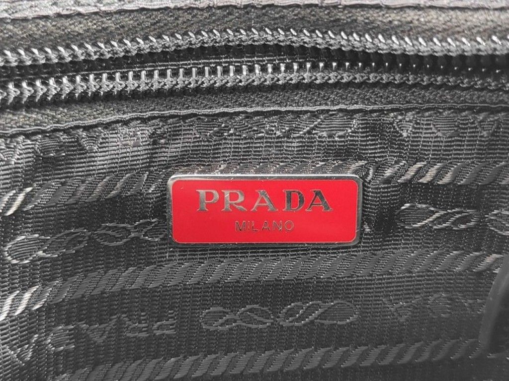 Prada Clutch Triangle Logo Black Nylon White Tag Silver — view 8