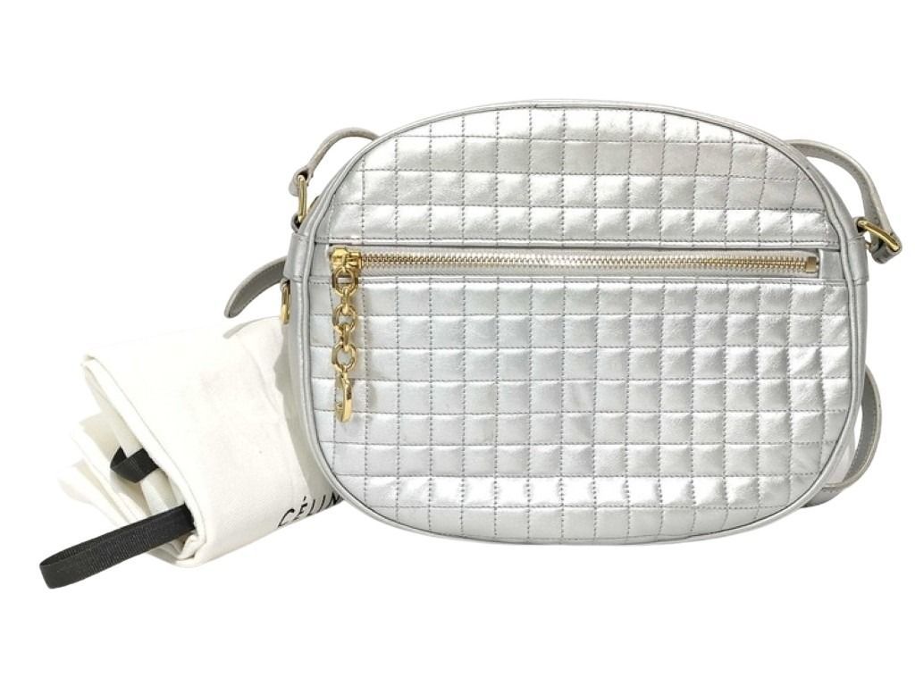 Celine Shoulder Bag C Charm Silver Leather Gold