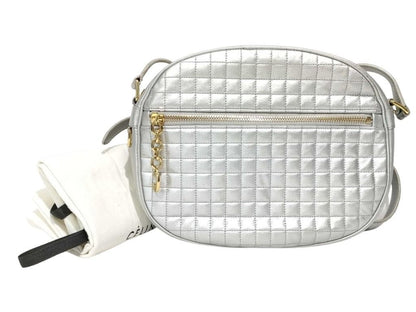 Celine Shoulder Bag C Charm Silver Leather Gold