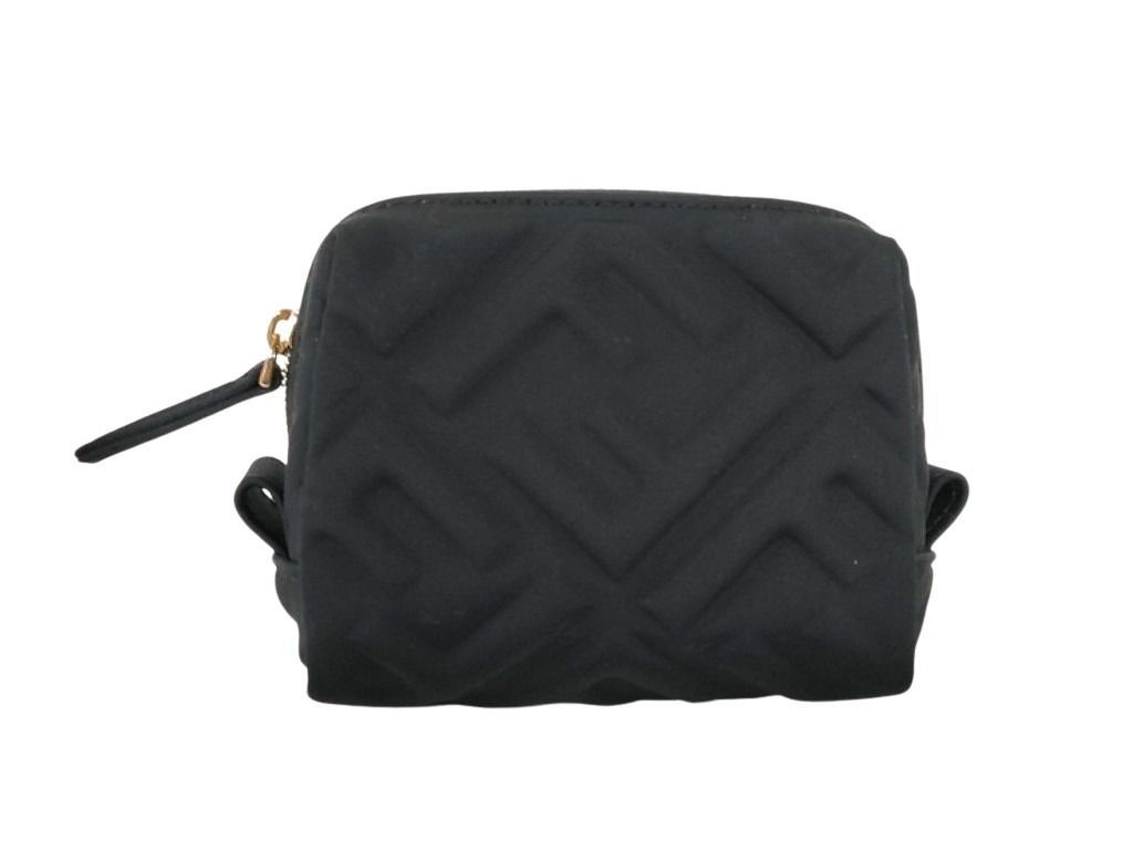 Fendi Pouch Makeuppouch Black Canvas FF Embossed Gold