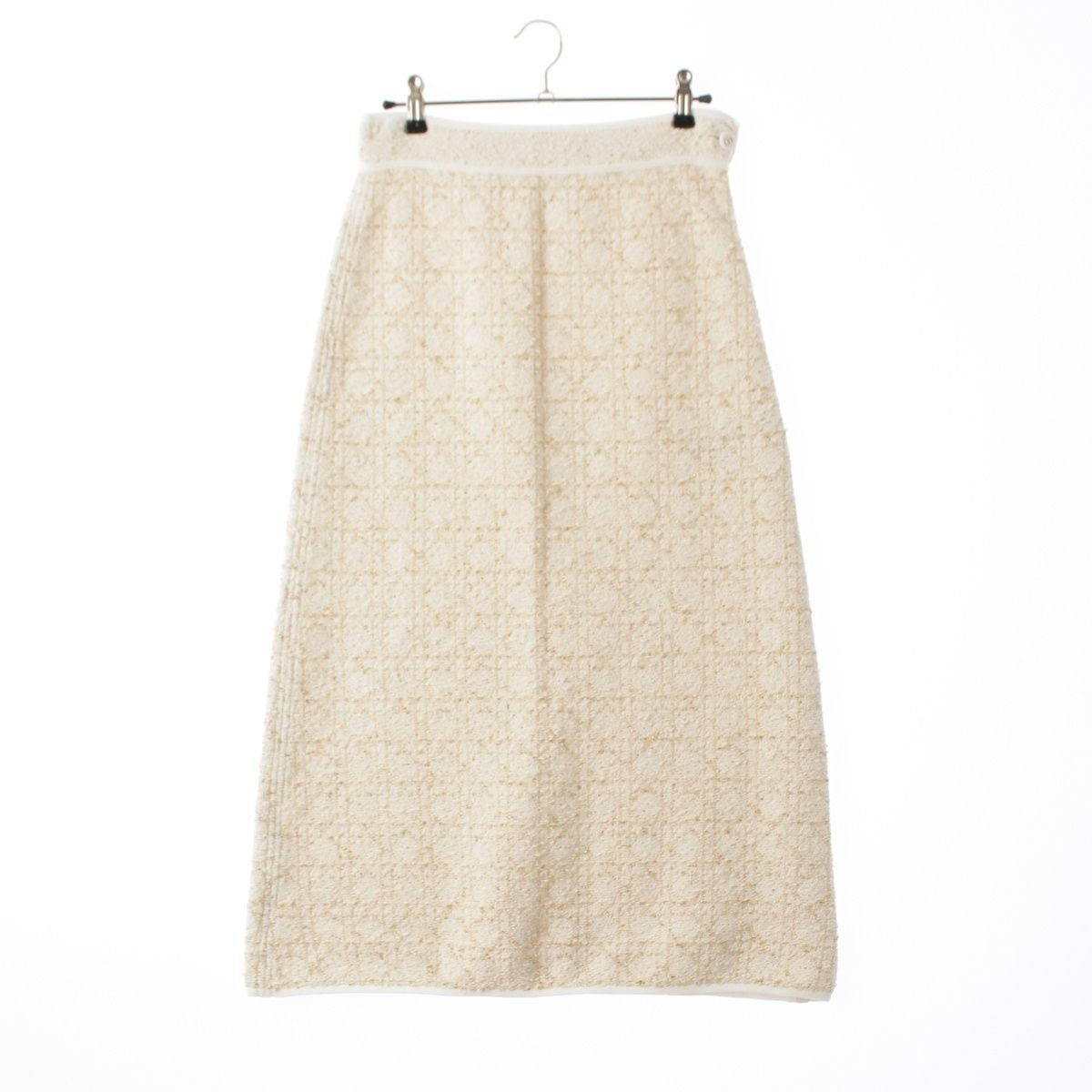 Dior Cotton Tweed Macro Cannage Long Skirt White Gold 34