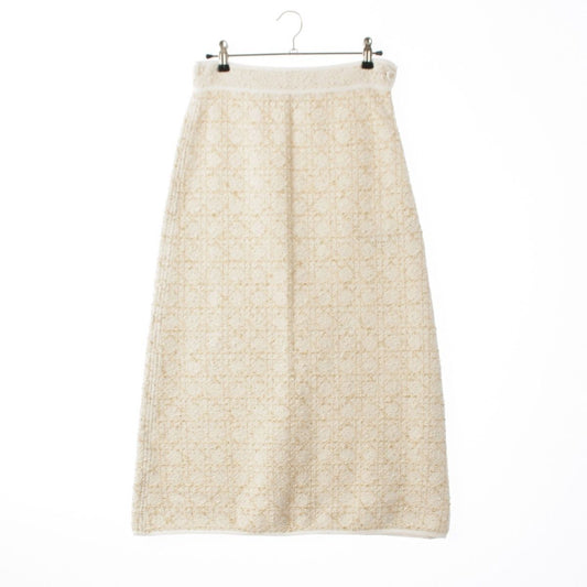 Dior Cotton Tweed Macro Cannage Long Skirt White Gold 34