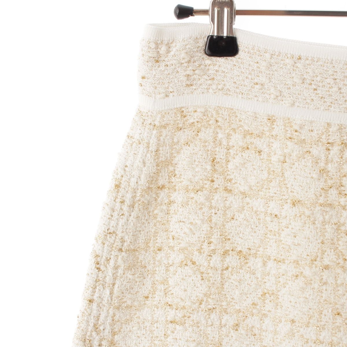 Dior Cotton Tweed Macro Cannage Long Skirt White Gold 34 — view 3