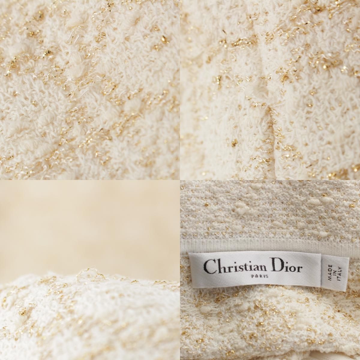 Dior Cotton Tweed Macro Cannage Long Skirt White Gold 34 — view 9