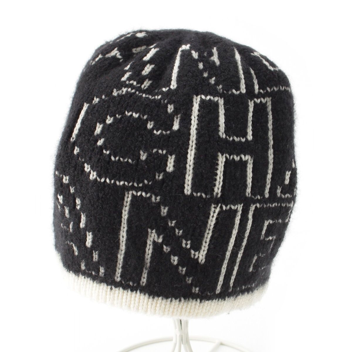 Chanel Logo Knit Cap Beanie Hat Black White