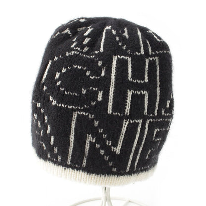 Chanel Logo Knit Cap Beanie Hat Black White