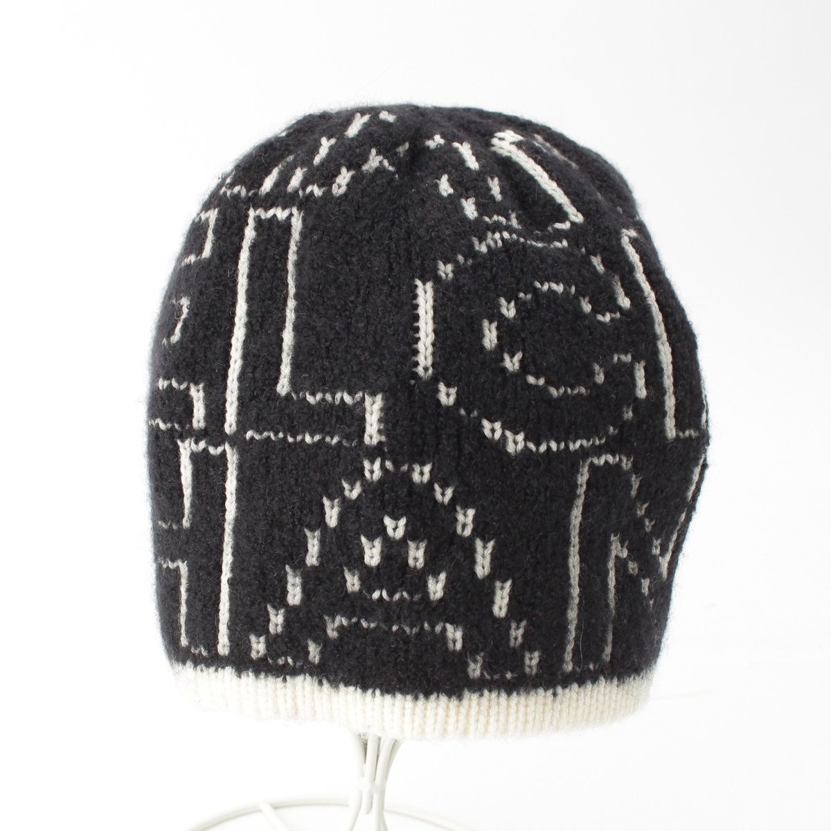 Chanel Logo Knit Cap Beanie Hat Black White — view 2