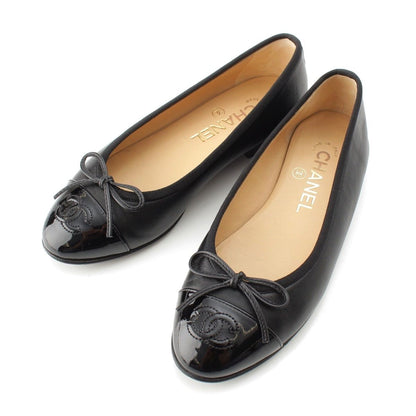 Chanel Leather CC Logo Flat Ballet Shoes Black