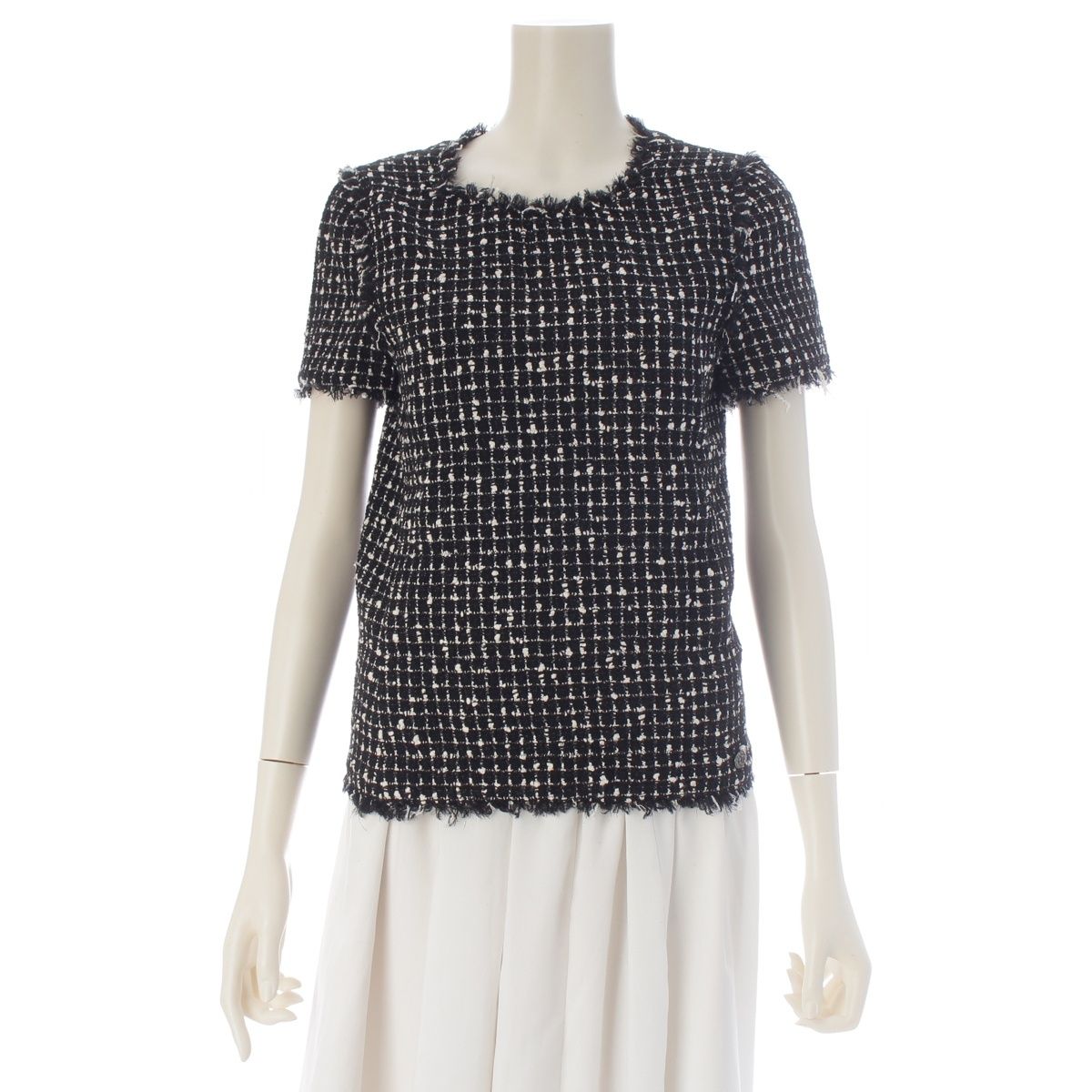 Chanel Wool Nylon Short Sleeve Top Black White 34