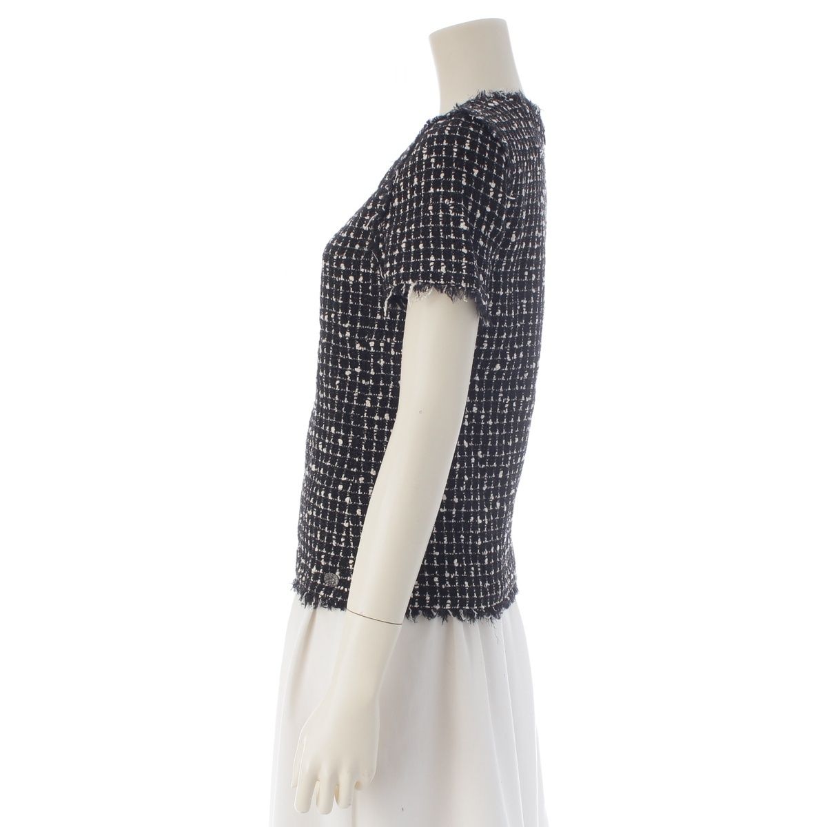 Chanel Wool Nylon Short Sleeve Top Black White 34 — view 3