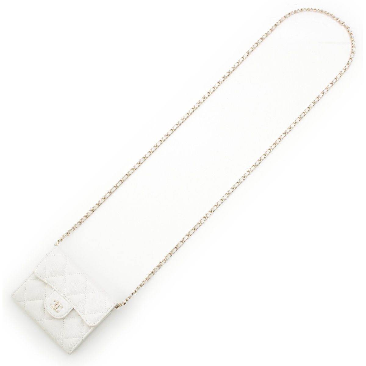 Chanel Caviar Leather Quilted CC Logo Mini Chain Wallet Card Case White — view 4