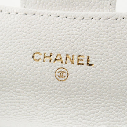 Chanel Caviar Leather Quilted CC Logo Mini Chain Wallet Card Case White — view 6