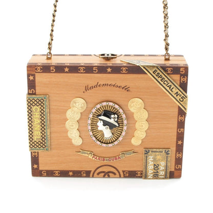 Chanel Cuba Collection Habana Night Cigar Box Wood Icon Chain Shoulder Bag Beige