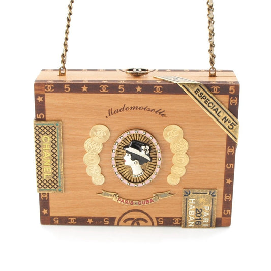 Chanel Cuba Collection Habana Night Cigar Box Wood Icon Chain Shoulder Bag Beige