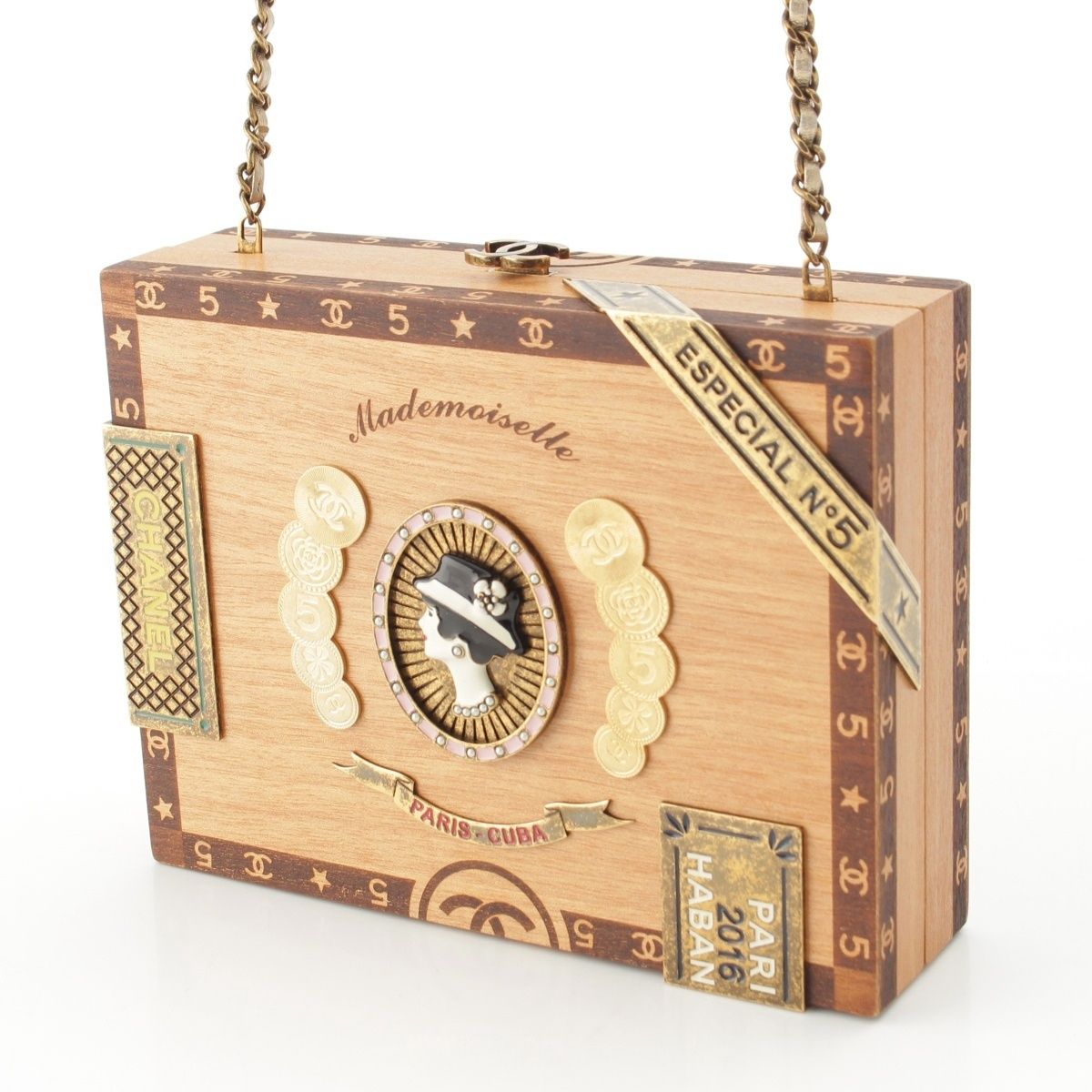 Chanel Cuba Collection Habana Night Cigar Box Wood Icon Chain Shoulder Bag Beige — view 2