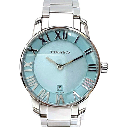 Tiffany & Co Atlas Date Watch Gross SS Cobalt Blue Dial