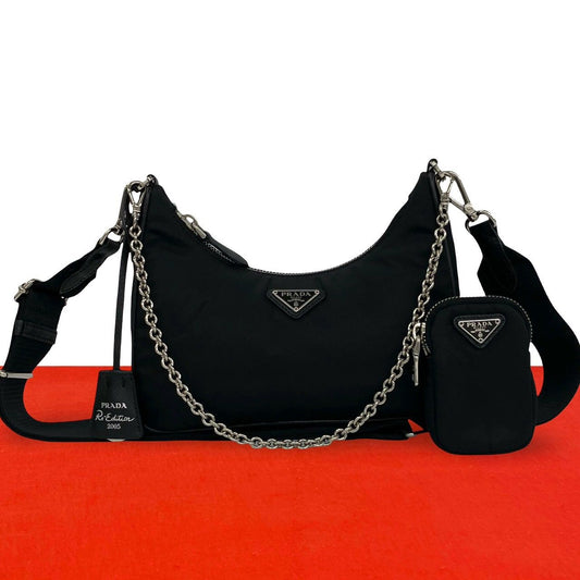 Prada Re Edition Triangle Logo Nylon Saffiano Leather 2-Way Chain Shoulder