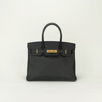 Hermes Birkin 30 Tote Epsom Noir Black Gold Handbag Veau