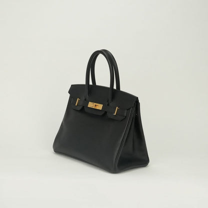 Hermes Birkin 30 Tote Epsom Noir Black Gold Handbag Veau — view 2